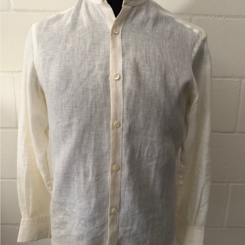 Ermenegildo Zegna Cream Linen Band-Collar Shirt Jacket